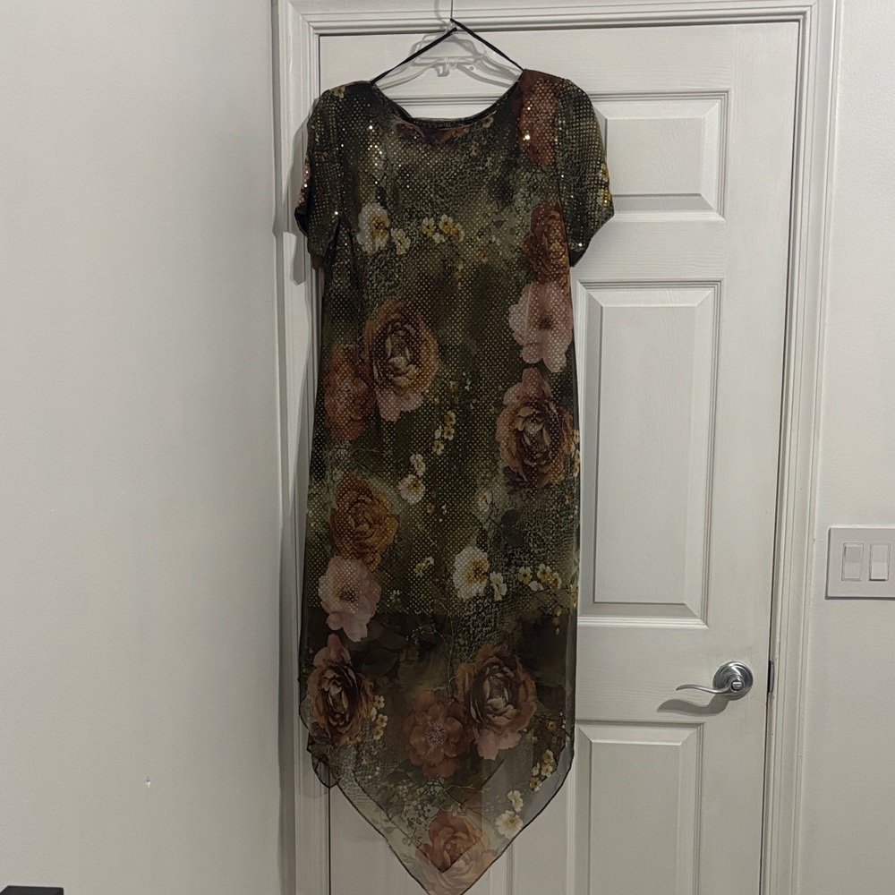 Jessica Howard Asymmetrical Dress in Floral Green and Brown